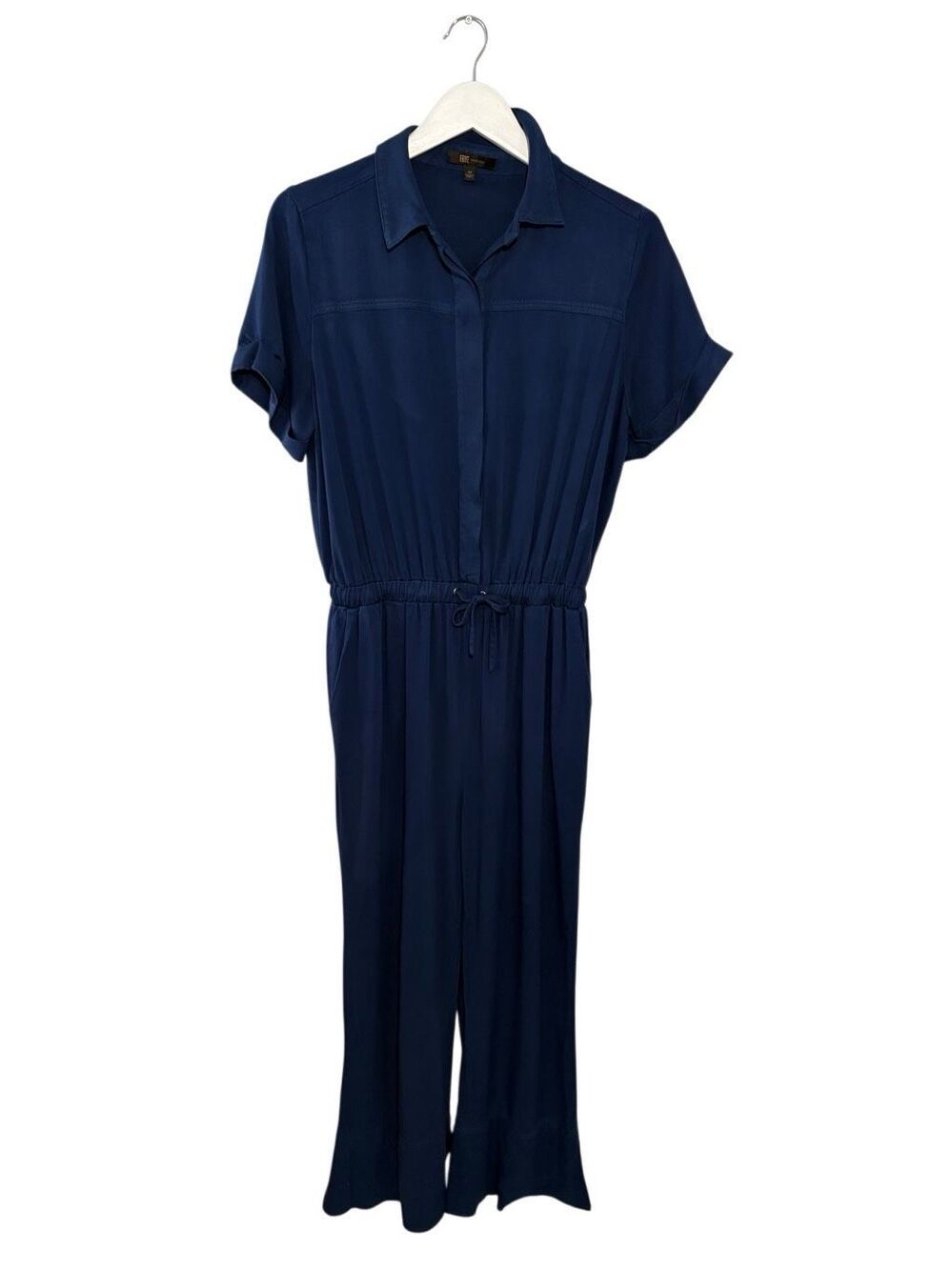 Frye wide leg short sleeve button front jumpsuit in indigo blue - M
